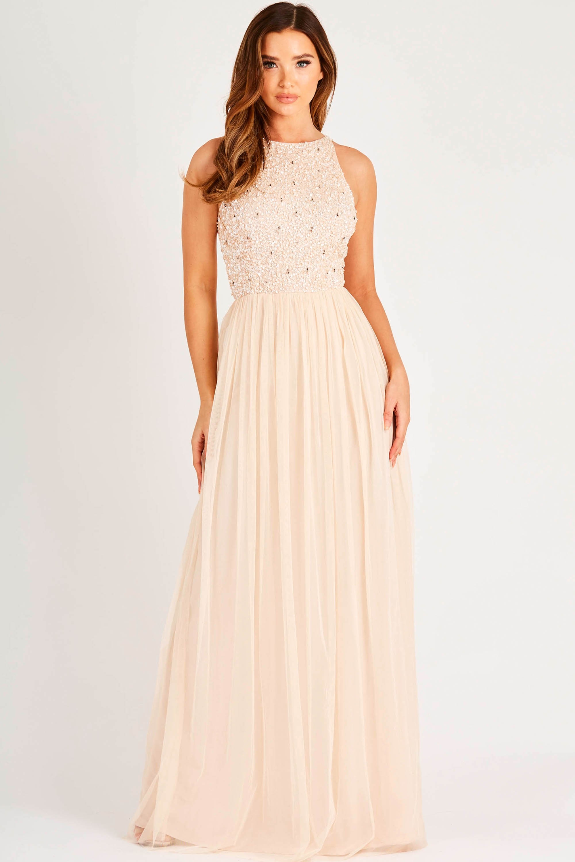 Nude Floral Embellished Bandeau Maxi Dress - from Little 