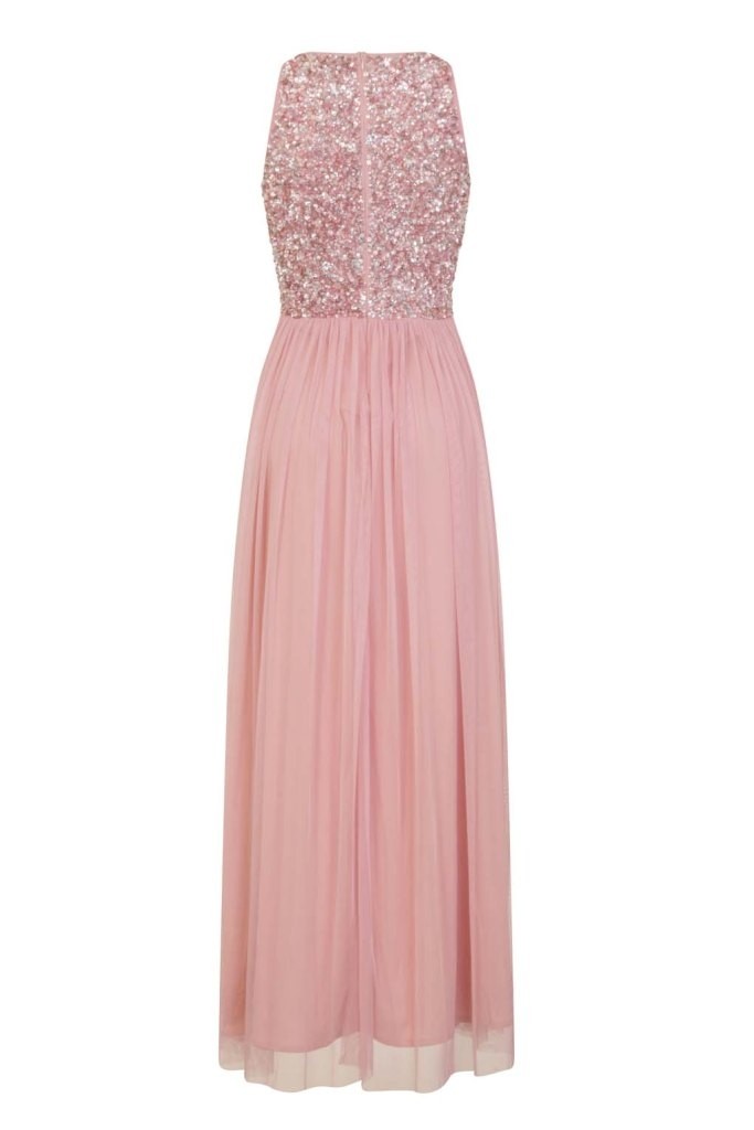 LACE & BEADS PICASSO ROSE PINK EMBELLISHED MAXI DRESS | PARTY DRESSES