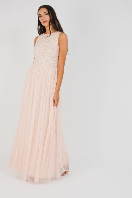 Lace & Beads Picasso Pink Embellished Maxi Dress