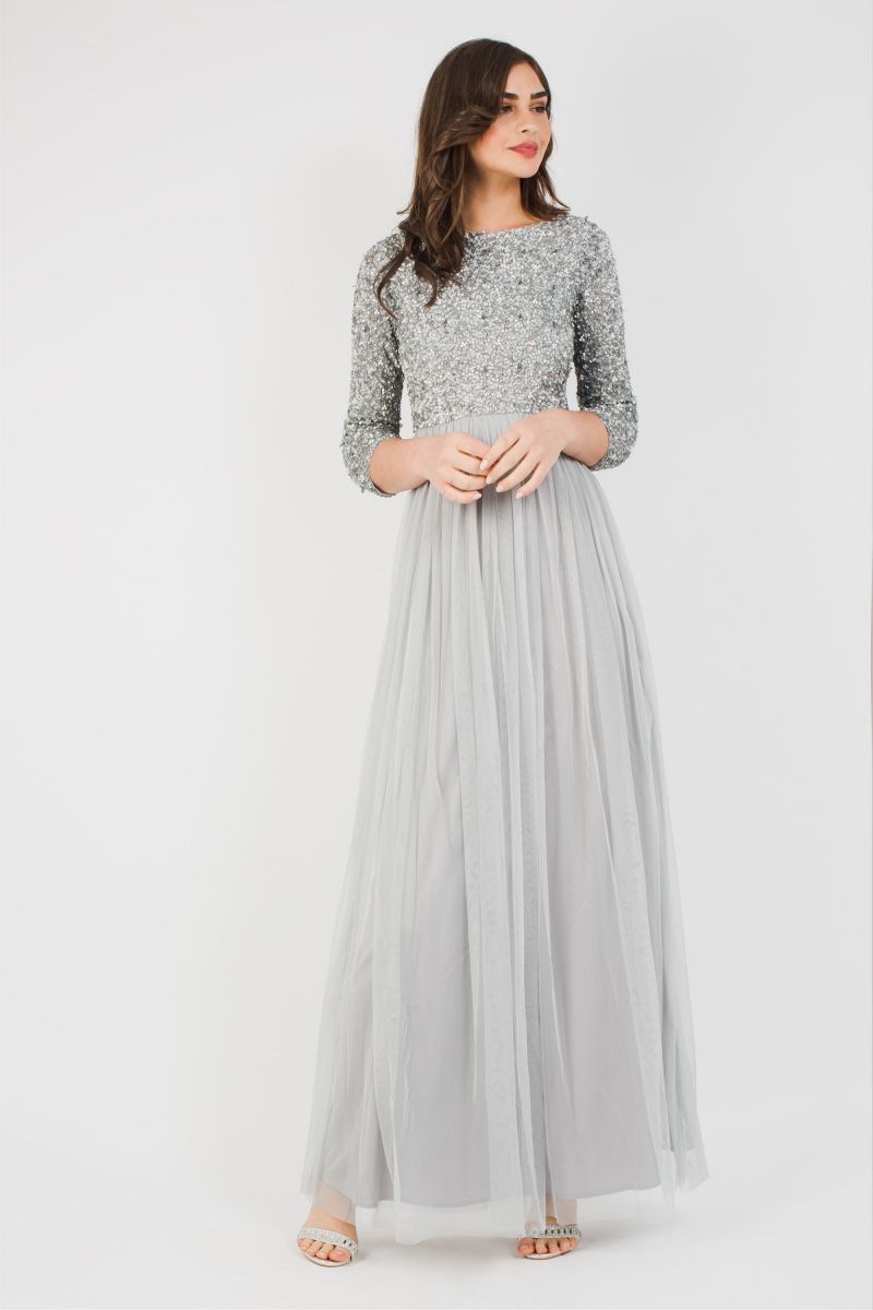 grey embellished maxi dress