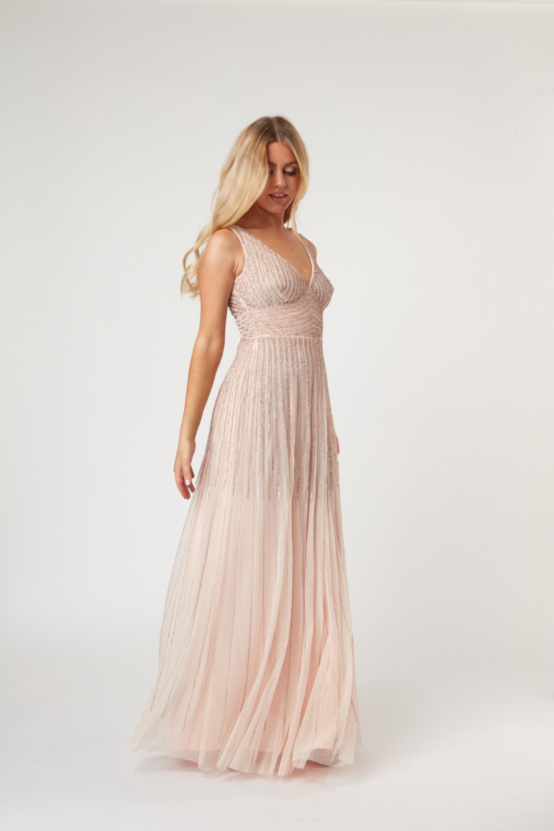Lace & Beads Lorelai Blush Maxi Dress